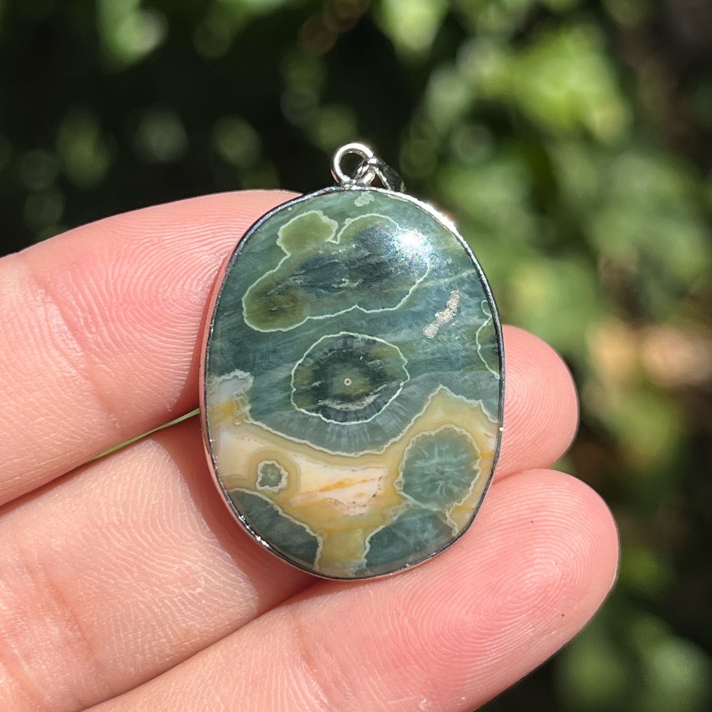 Small Silver Plated Ocean Jasper Pendant Palo - Picture 5 of 7